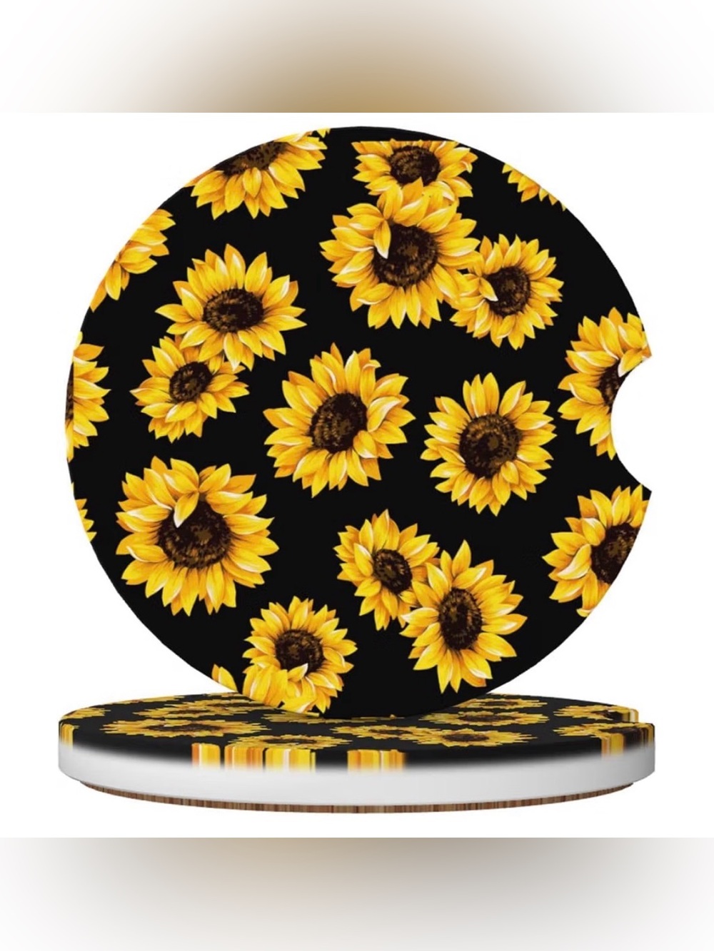 Sunflower Ceramic Car Coaster 2pk